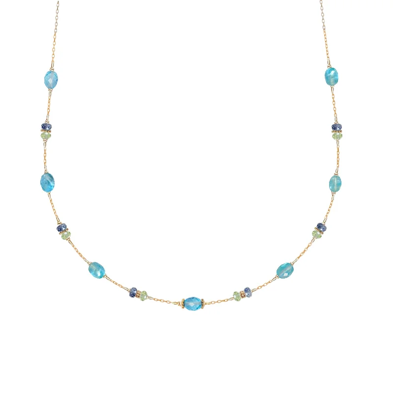 women’s gemstone necklaces -Satellite Boho Choker Necklace Apatite & Blue Sapphire - 18k Gold - Limited Edition