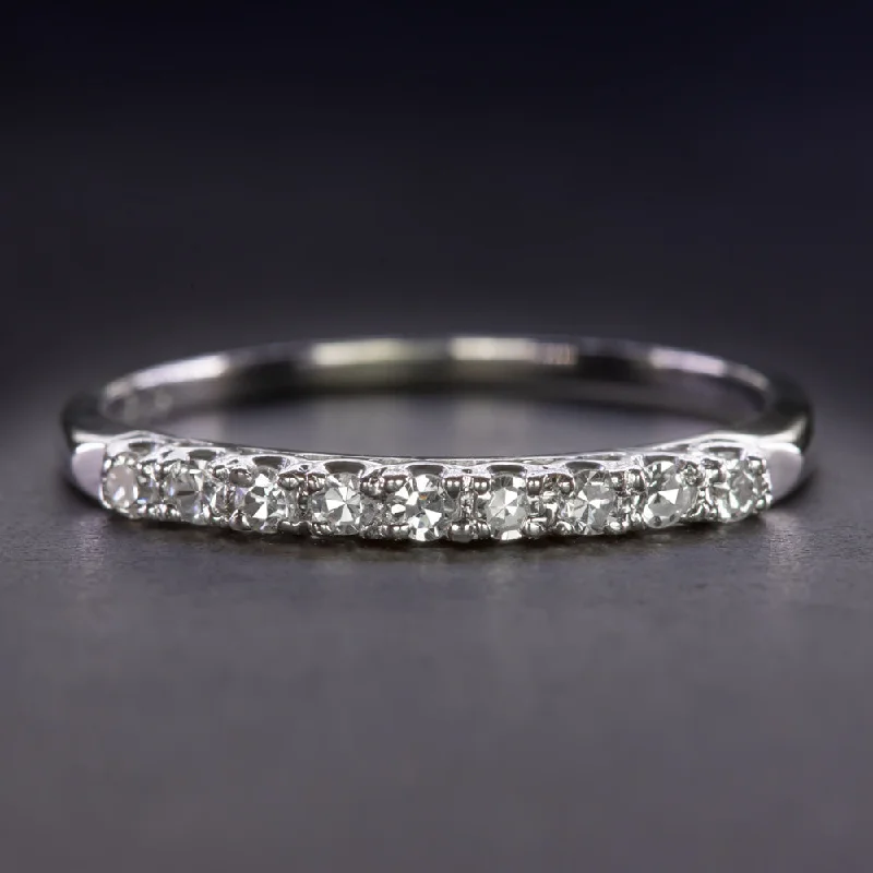 silver rings for women -VINTAGE DIAMOND 18k WHITE GOLD WEDDING BAND STACKING RING DAINTY ESTATE CLASSIC