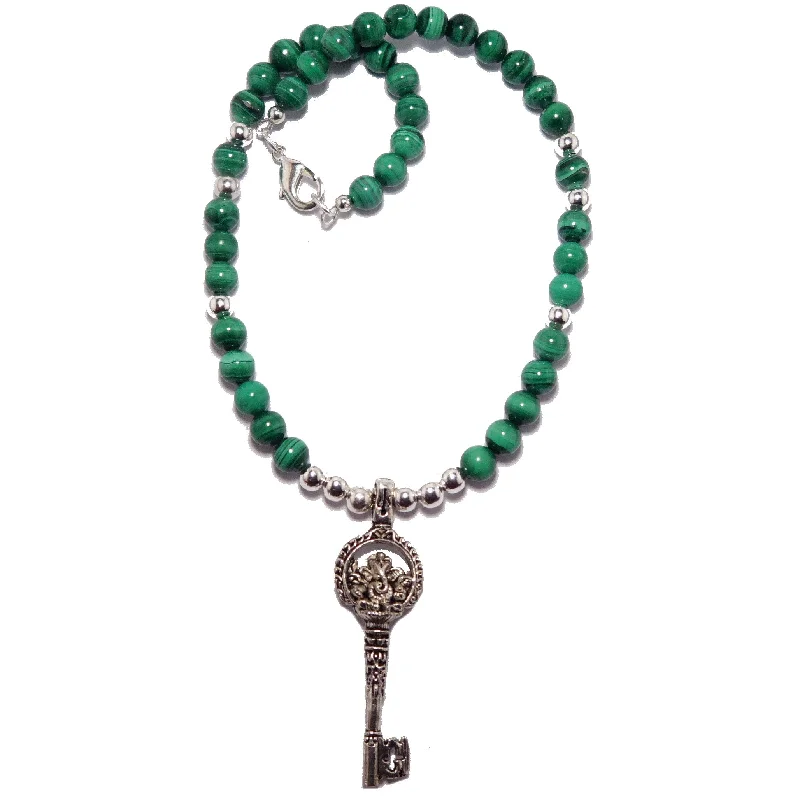 women’s dainty necklaces -Malachite Necklace Ganesh's Key to Abundance Silver