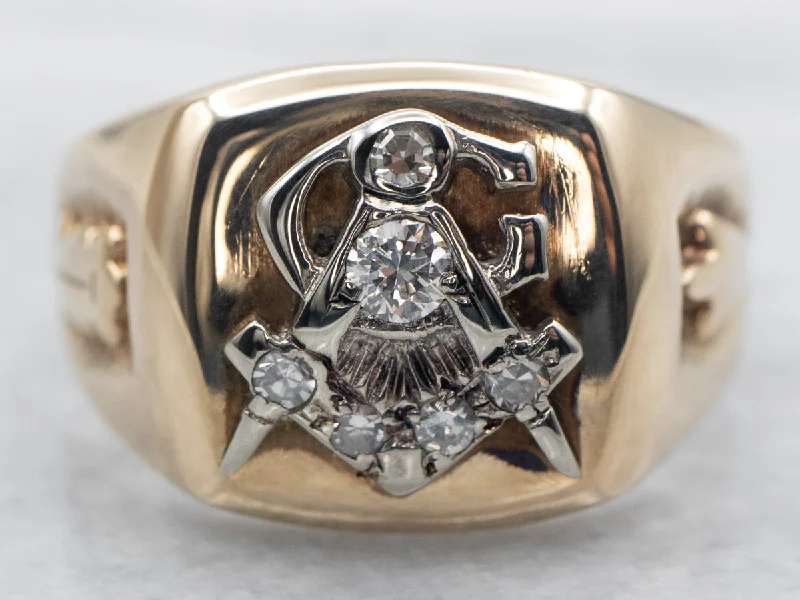 women’s vintage wedding engagement rings -Men's Masonic Vintage Diamond Ring