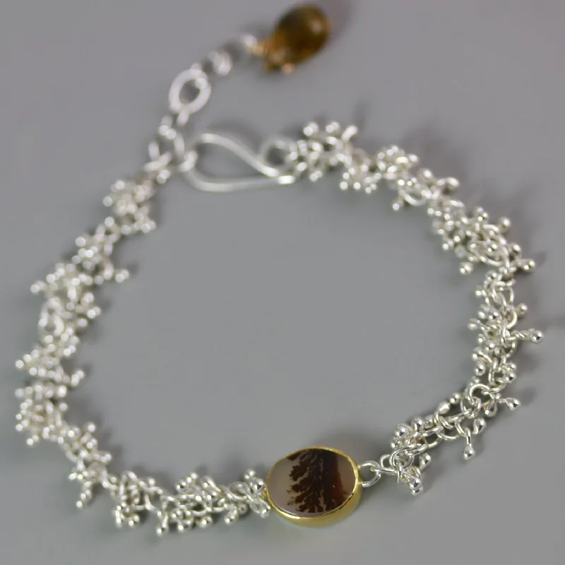 diamond bracelets for women -Dendritic Agate Sprout Bracelet with 22k Gold and Argentium Silver