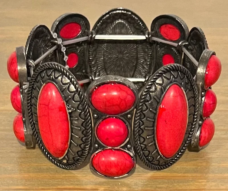 boho-style bracelets for women -Multi Red Stones Stretch Bracelet