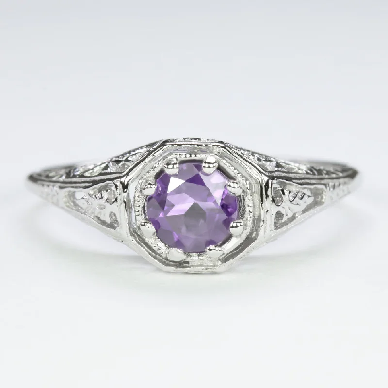 women’s luxurious diamond wedding rings -PINK AMETHYST STERLING SILVER RING VINTAGE STYLE GEMSTONE FILIGREE SOLITAIRE