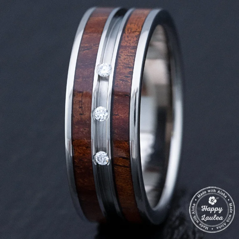 women’s elegant diamond engagement rings -Titanium Tension Set Diamond Ring [8mm width] Hawaiian Koa Wood - Standard Fitment