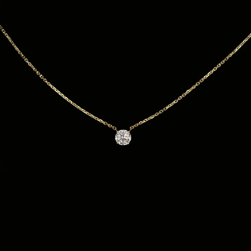 boho rings for women -DIAMOND SOLITAIRE NECKLACE 14K YELLOW GOLD 1/2 CARAT VERY GOOD CUT ROUND PENDANT