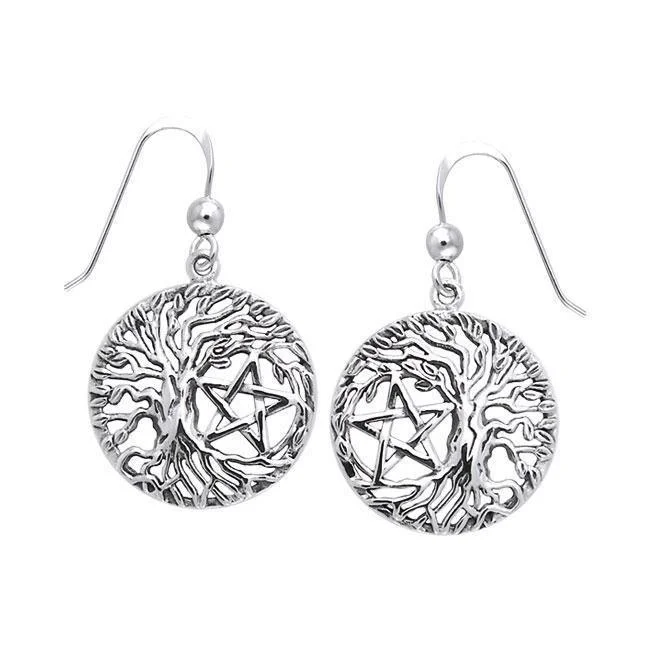 women’s antique earrings -Mickie Mueller Tree of Life Pentacle Silver Earrings TER1106