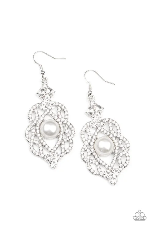 women’s crystal drop earrings -Rhinestone Renaissance White Earring