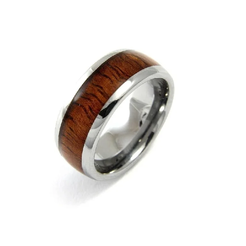 diamond rings for women -Mens Tungsten Band Genuine Inlay Hawaiian Koa Wood Comfort Fit Ring - 8mm