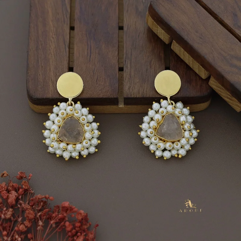 women’s crystal hoop earrings -Golden Coin Raw Stone Full Cluster Pearl Earring