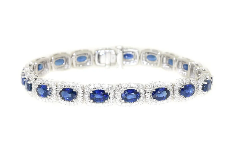 bohemian bangles for women -18kt White Gold Blue Sapphire & Diamond Tennis Bracelet