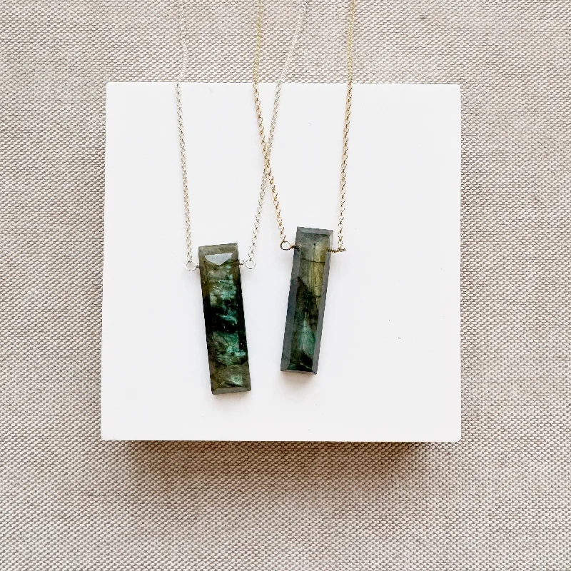 women’s luxury diamond necklaces -Labradorite Rectangle Necklace