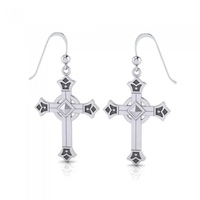 women’s teardrop earrings -An undying faith ~ Medieval Cross Sterling Silver Earrings TE2089