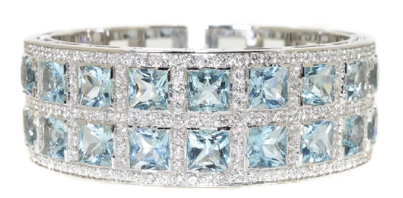 crystal bangles for women -18kt White Gold Aquamarine & Diamond Cuff Bracelet