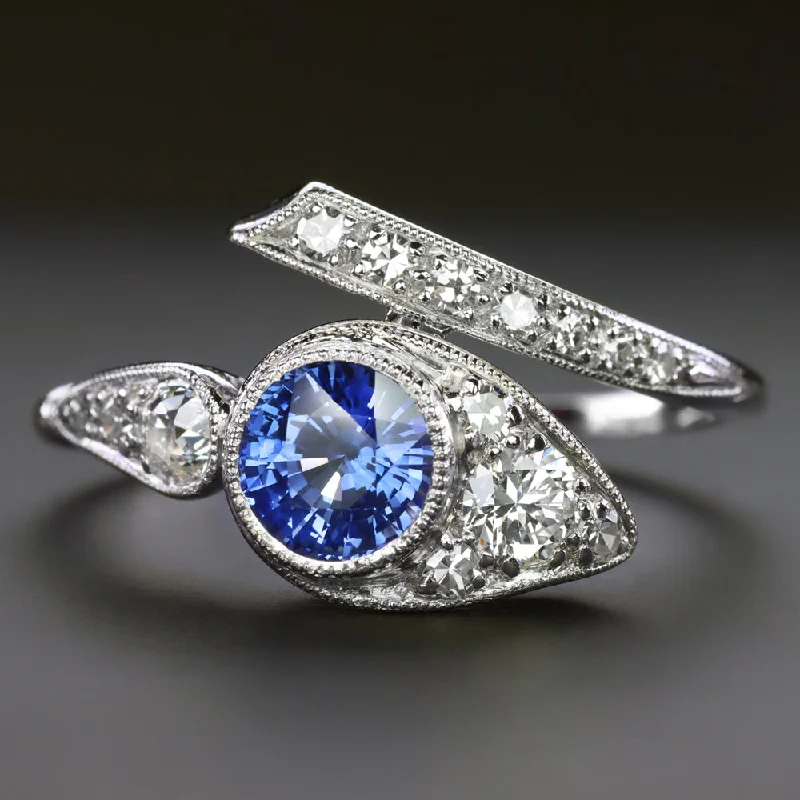 women’s handmade rings -VINTAGE SAPPHIRE DIAMOND SNAKE RING PLATINUM EDWARD PETRI MID CENTURY COCKTAIL