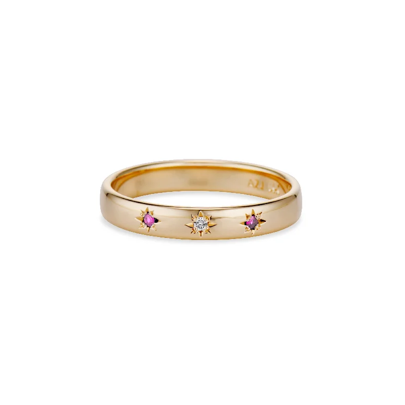 women’s solitaire rings -Ruby and Diamond Petite Star Band