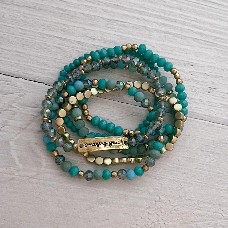 women’s cuff bracelets -Amazing Grace Bracelet Set- Teal