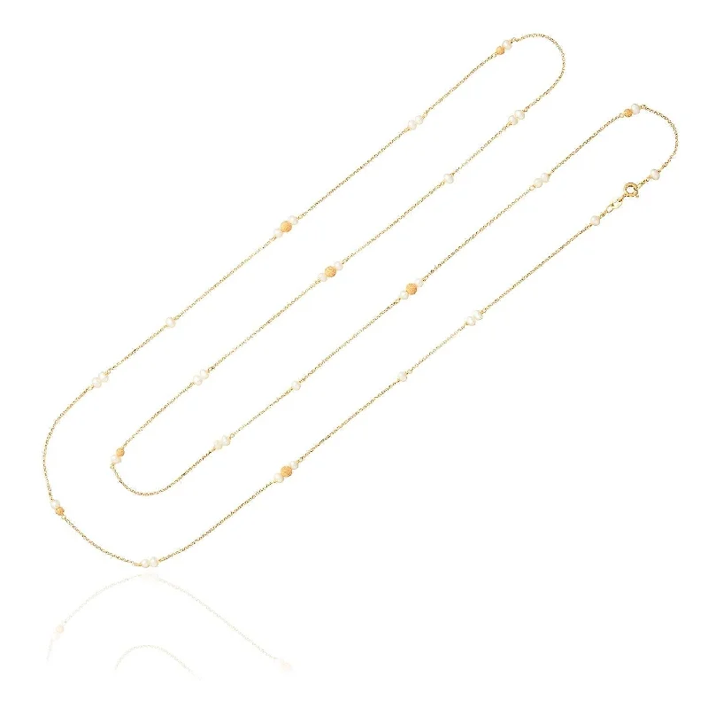 women’s initial necklaces -Frosted Long Wrap Necklace White Freshwater Pearls - 18k Gold