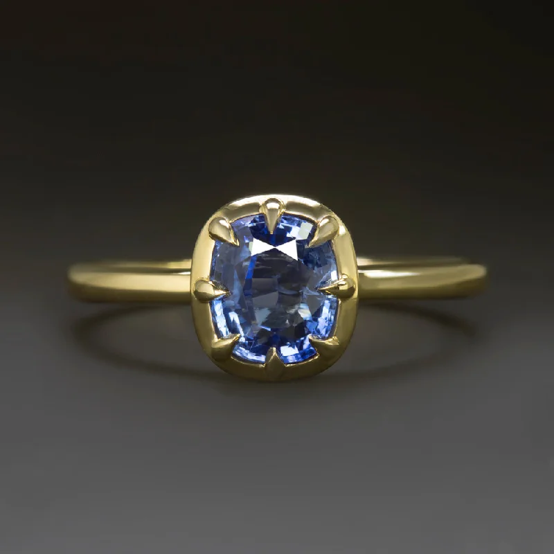 women’s pink diamond rings -VINTAGE STYLE SAPPHIRE SOLITAIRE RING CUSHION SHAPE VICTORIAN COLLET 14k GOLD