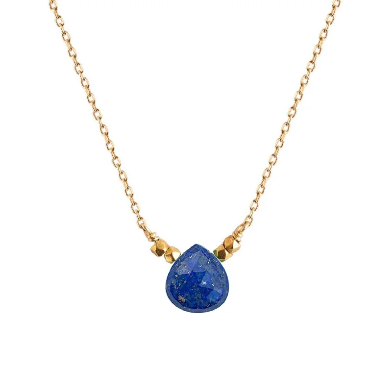 women’s luxury pearl necklaces -Floating Drop Necklace Lapis Lazuli - 18k Gold