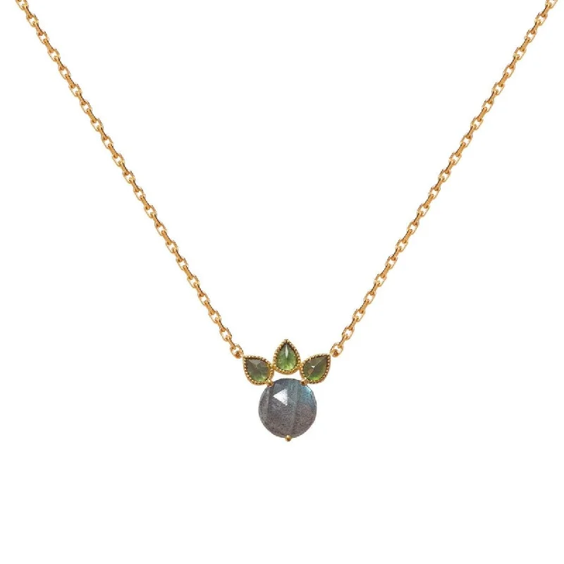 women’s flower necklaces -Princess necklace - 18k Gold Labradorite, Green Tourmaline