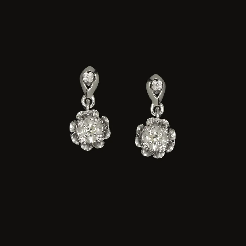 women’s eternity rings with diamonds -VINTAGE DIAMOND FLOWER DANGLE EARRINGS 14k WHITE GOLD DROP NATURAL ESTATE FLORAL