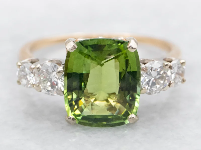 women’s luxury engagement rings with diamonds -Vintage Green Tourmaline and Diamond Ring