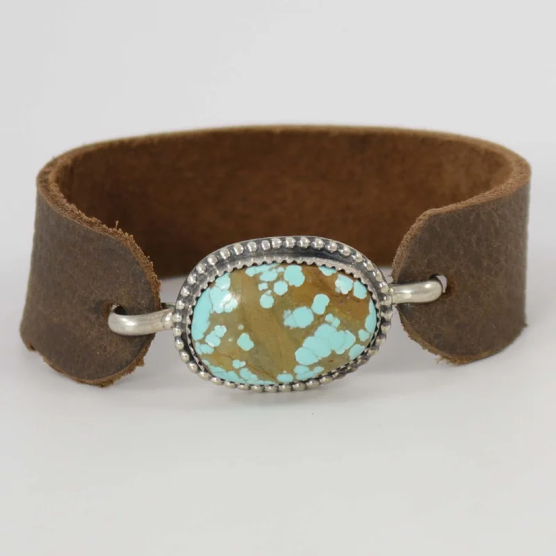 women’s bracelet with charms -Number Eight Turquoise Leather Bracelet