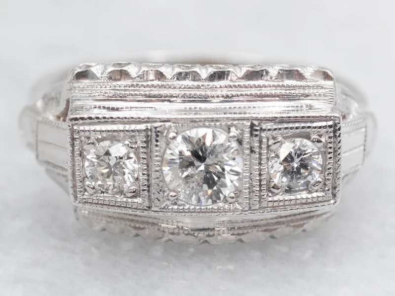 women’s elegant engagement rings -Late Art Deco Three Stone Diamond Ring