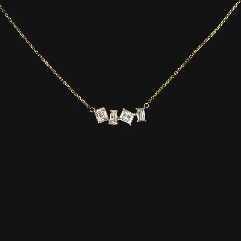 women’s statement diamond rings -1 CARAT BAGUETTE DIAMOND CLUSTER NECKLACE 14k YELLOW GOLD DAINTY PENDANT NATURAL