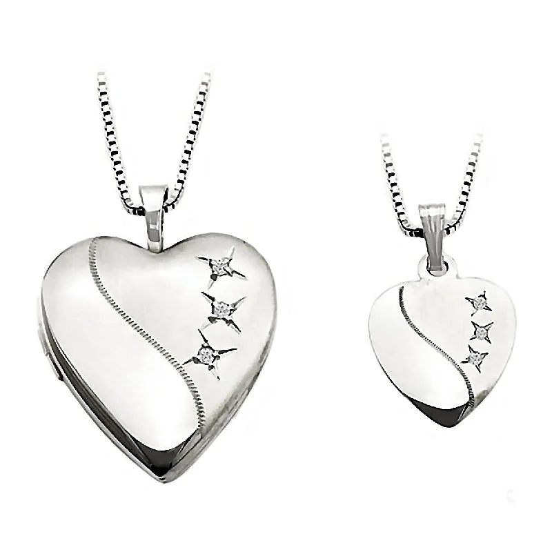 gold necklaces for women -3 Stone Just Like Mommy Genuine Diamond Silver Locket and Pendant Necklace Set