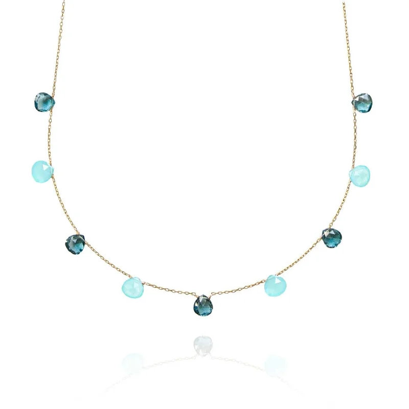 women’s necklaces -Floating Drops Long Necklace Chalcedony, Topaz - 18k Gold