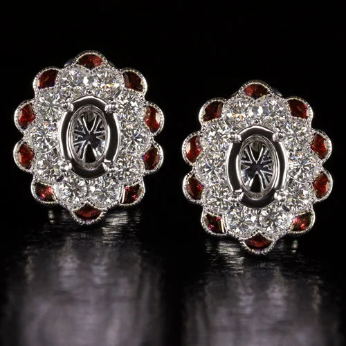 gemstone promise rings for women -VINTAGE STYLE 1ct G VS IDEAL CUT DIAMOND RUBY OVAL HALO EARRING SETTING CALIBRE