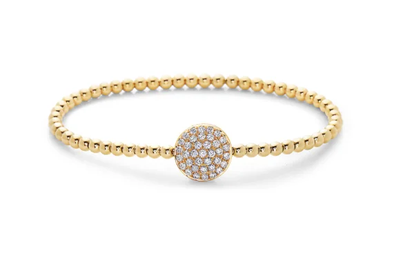 adjustable bangles for women -18kt Yellow Gold Stretchable Diamond Beaded Bangle (.60 ctw)