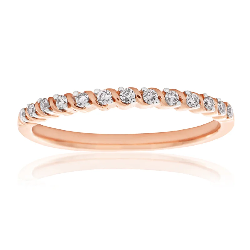 women’s square-cut engagement rings -9ct Rose Gold Diamond Ring with 13 Brilliant Cut Diamonds and Rhodium Plated Claws