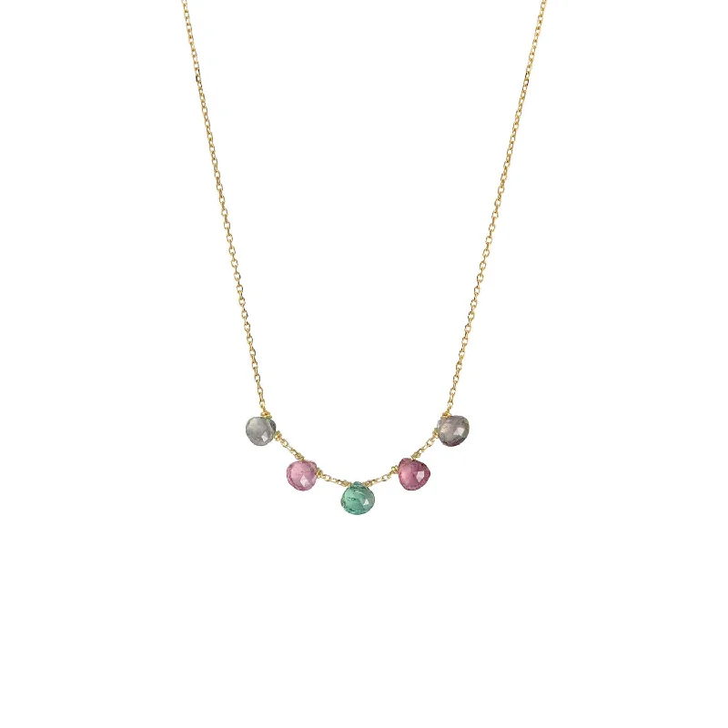 women’s rose gold chain necklaces -Multicolour Tourmaline Drop Necklace 18k gold - Unique Piece