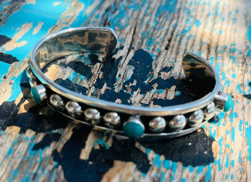 personalized bracelets for women -Narrow Sterling Silver Cuff Bracelet w/ All Over Turquoise Stones