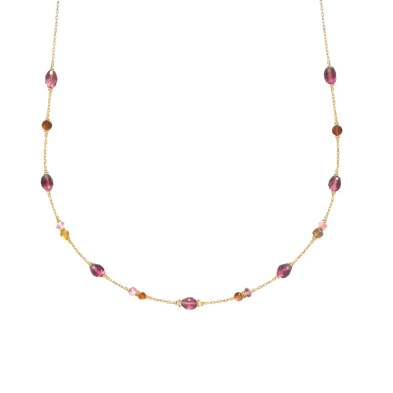 women’s adjustable necklaces -Limited Edition 18k Gold Boho Choker - Pink & Golden Tourmaline