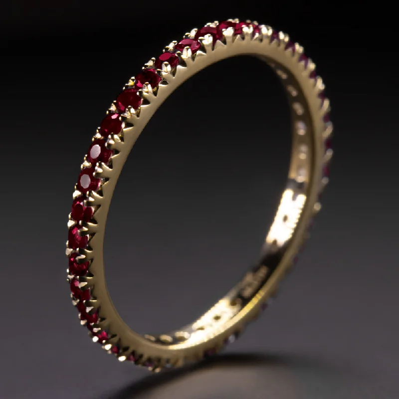 silver rings for women -RUBY 14K YELLOW GOLD ETERNITY RING STACKING WEDDING BAND NATURAL RED GEMSTONE