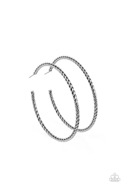 women’s bridal earrings -Resist The Twist Black Hoop Earring