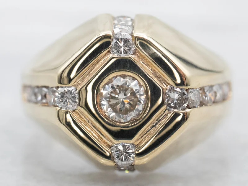 women’s silver solitaire engagement rings -Yellow Gold Diamond Ring with Diamond Accents