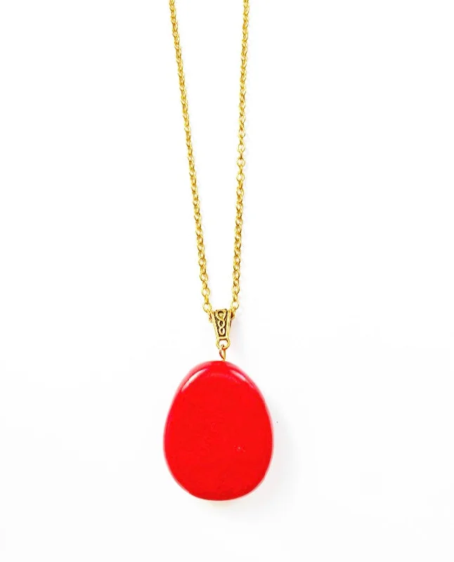 women’s statement necklaces -Red Drop Pendant Necklace