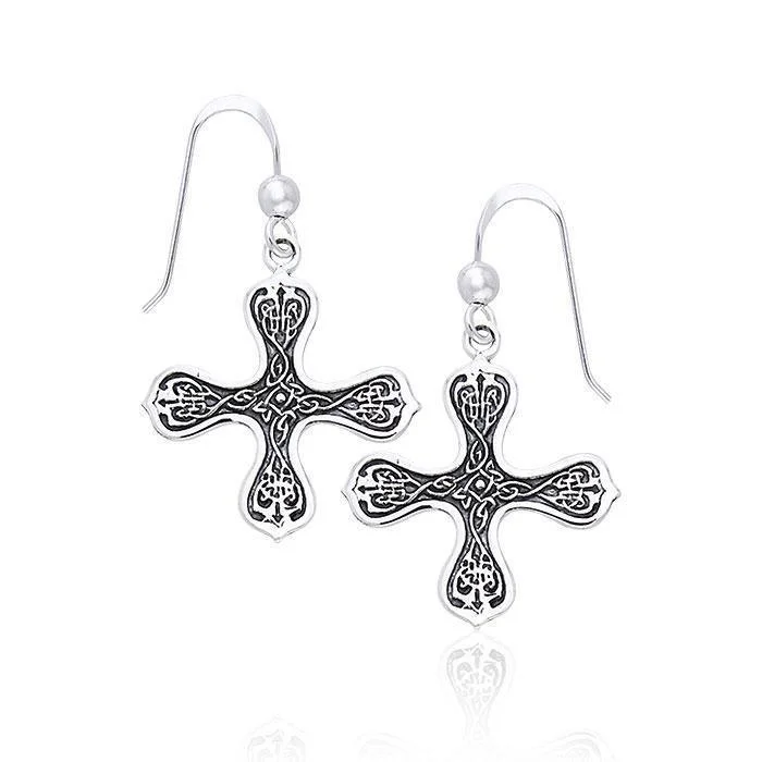 women’s silver stud earrings -Celtic Cross of the Spirit Silver Earrings TER468