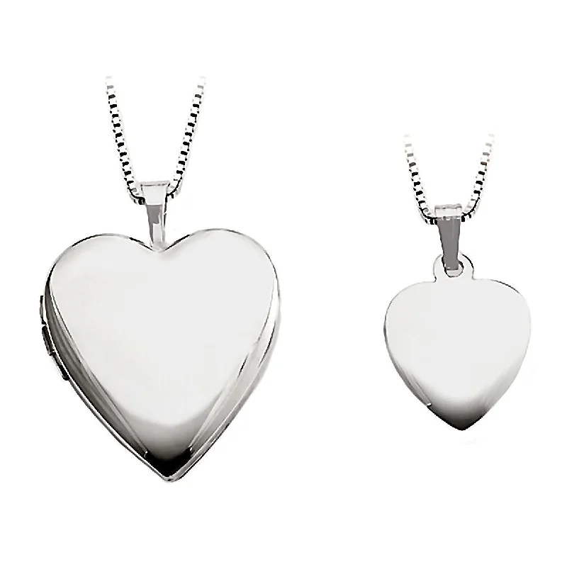 women’s bridal necklaces -Plain Just Like Mommy 925 Silver Heart Locket and Pendant Necklace Set