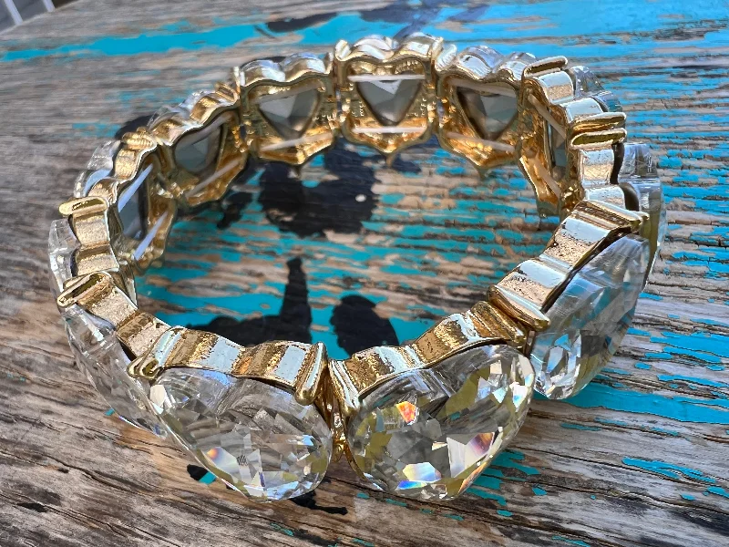 boho bangles for women -Clear Crystal Hearts on Gold Bracelet