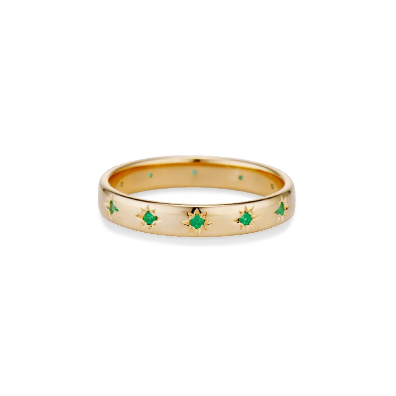 women’s silver stacking rings -Petite Star Emerald Eternity Band