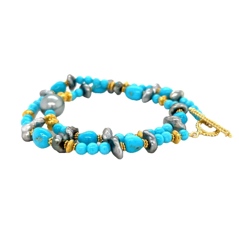 designer bangles for women -Turquoise and Keshi Wrap Bracelet