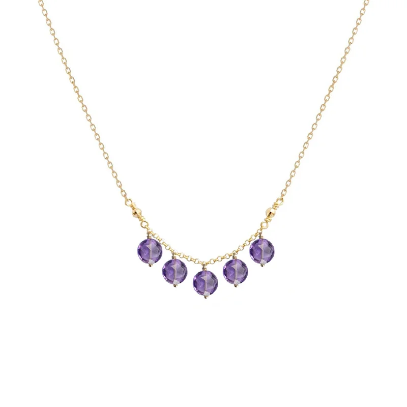 women’s choker necklaces -5 Stone Pop Galaxy Necklace Amethyst - 18k Gold