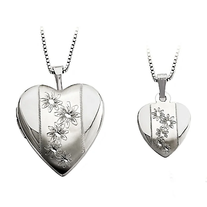 women’s diamond pendant necklaces -Flowers Just Like Mommy 925 Sterling Silver Locket and Pendant Necklace Set