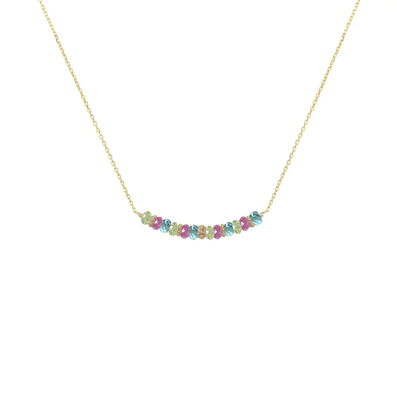 women’s dainty necklaces -Boho Bar choker Necklace Peridot, Pink Sapphire, Blue Topaz - 18k Gold - Limited Edition