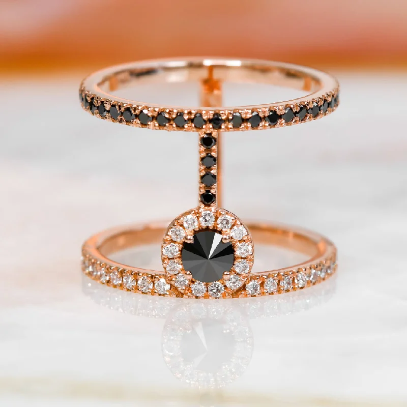 custom engagement rings for women -Rosa Negra Unique  Natural Black & White Round Diamond Ring